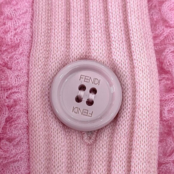 Fendi Pink Textured Button-Down Cardigan With Ribbed Trim Made In Italy - Picture 5 of 8